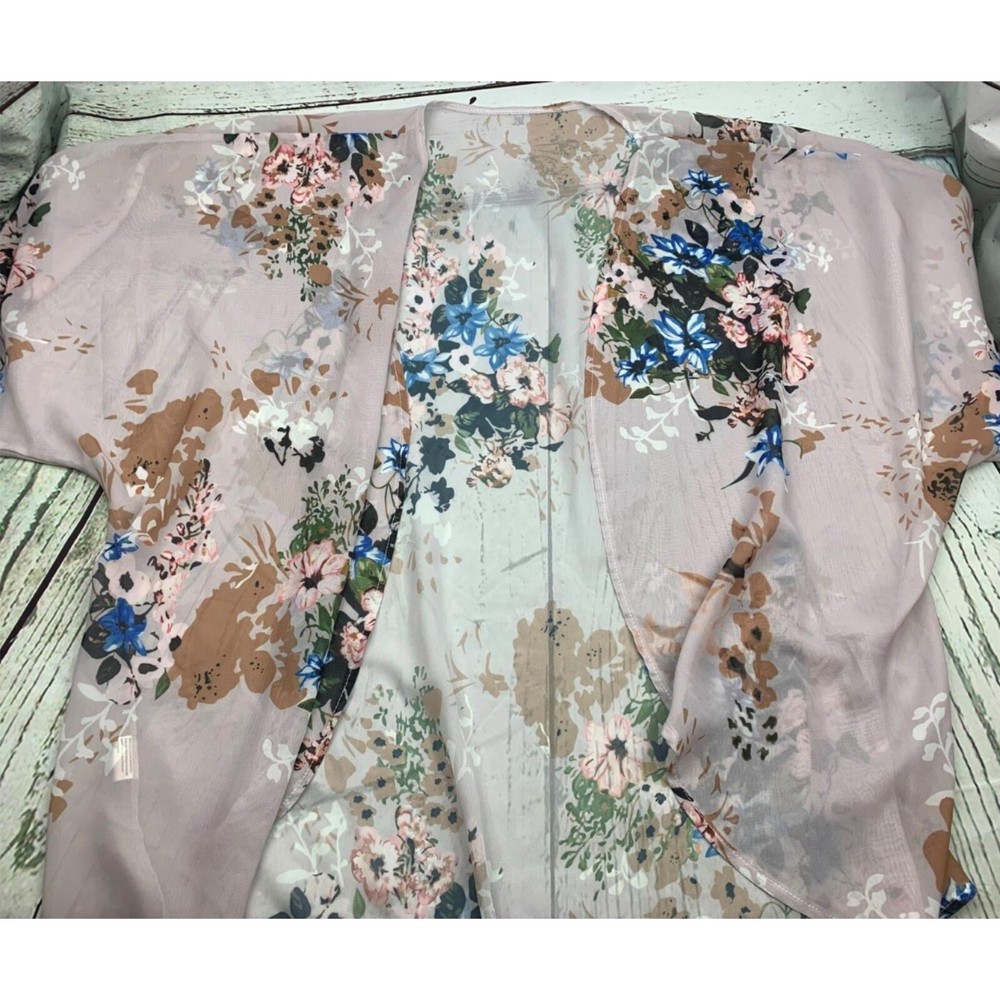 Women Floral Print Lightweight Chiffon Kimono Cardigan Short Sleeve Loose Beach
